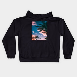 Green and brown coconut trees under clear blue sky Kids Hoodie